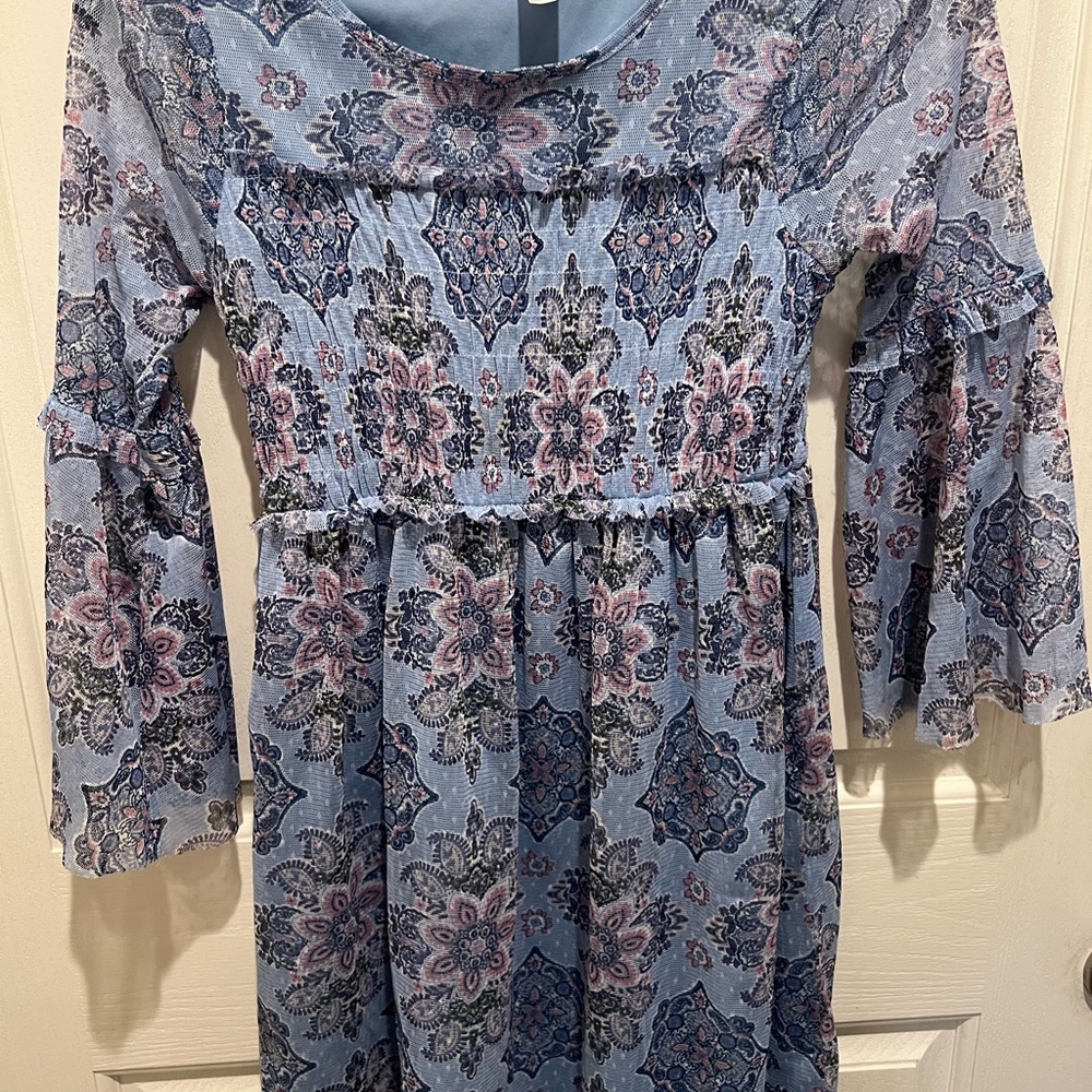 Floral Patterned Dress with Bell Sleeves‎